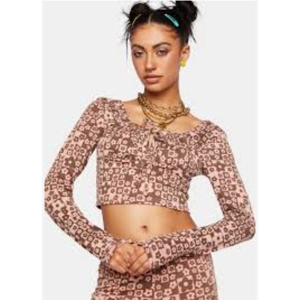ASOS Daisy Street Daisy Checkerboard Floral Crop Top M